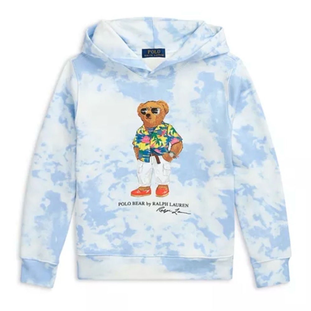 Polo Ralph Lauren Vacation Bear Sky Cloud Fleece Sweatshirt Hoodie, Kids Small/8